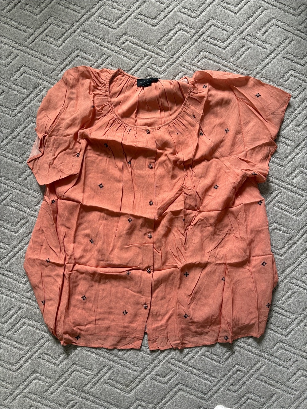 Hatch Coral Button-Front Blouse with Subtle Embroidery